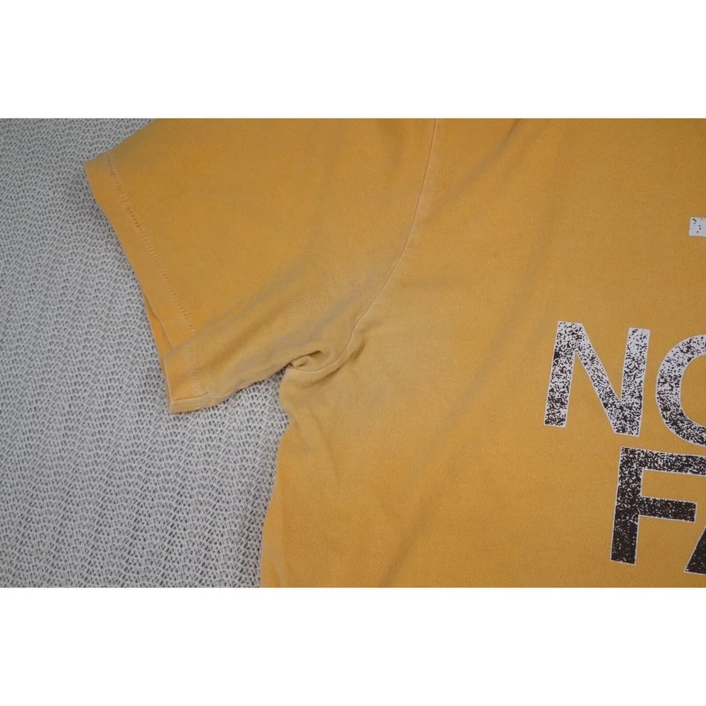 The North Face Shirt Mens Large Yellow Short Sleeve Spellout Logo Out door Fade